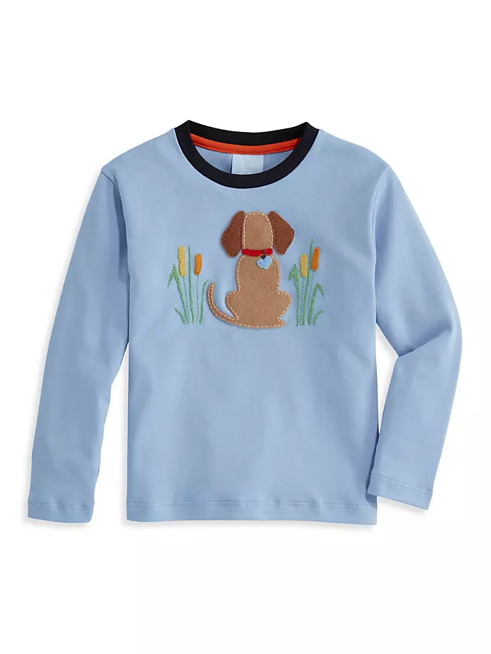 

Футболка с длинными рукавами и вышивкой Little Boy's Felt Dog Bella Bliss, синий
