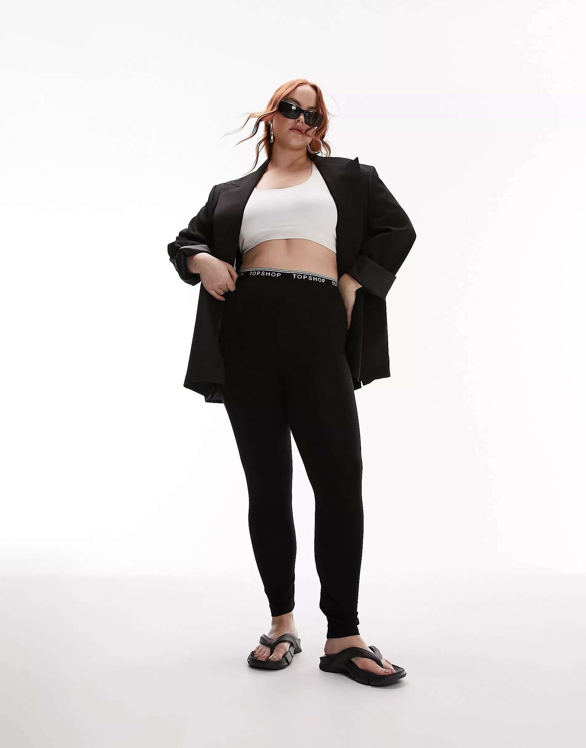 

Черные эластичные леггинсы с фирменным логотипом Curve Topshop