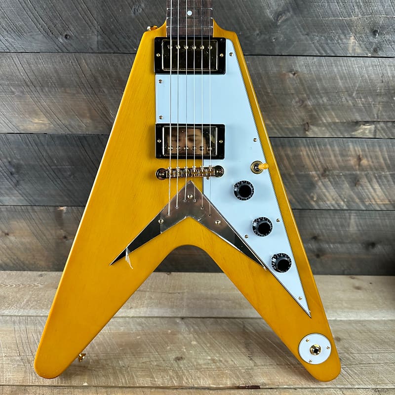 

Электрогитара Epiphone 1958 Korina Flying V White Pickguard 6.4 lbs Aged Natural 23091530332