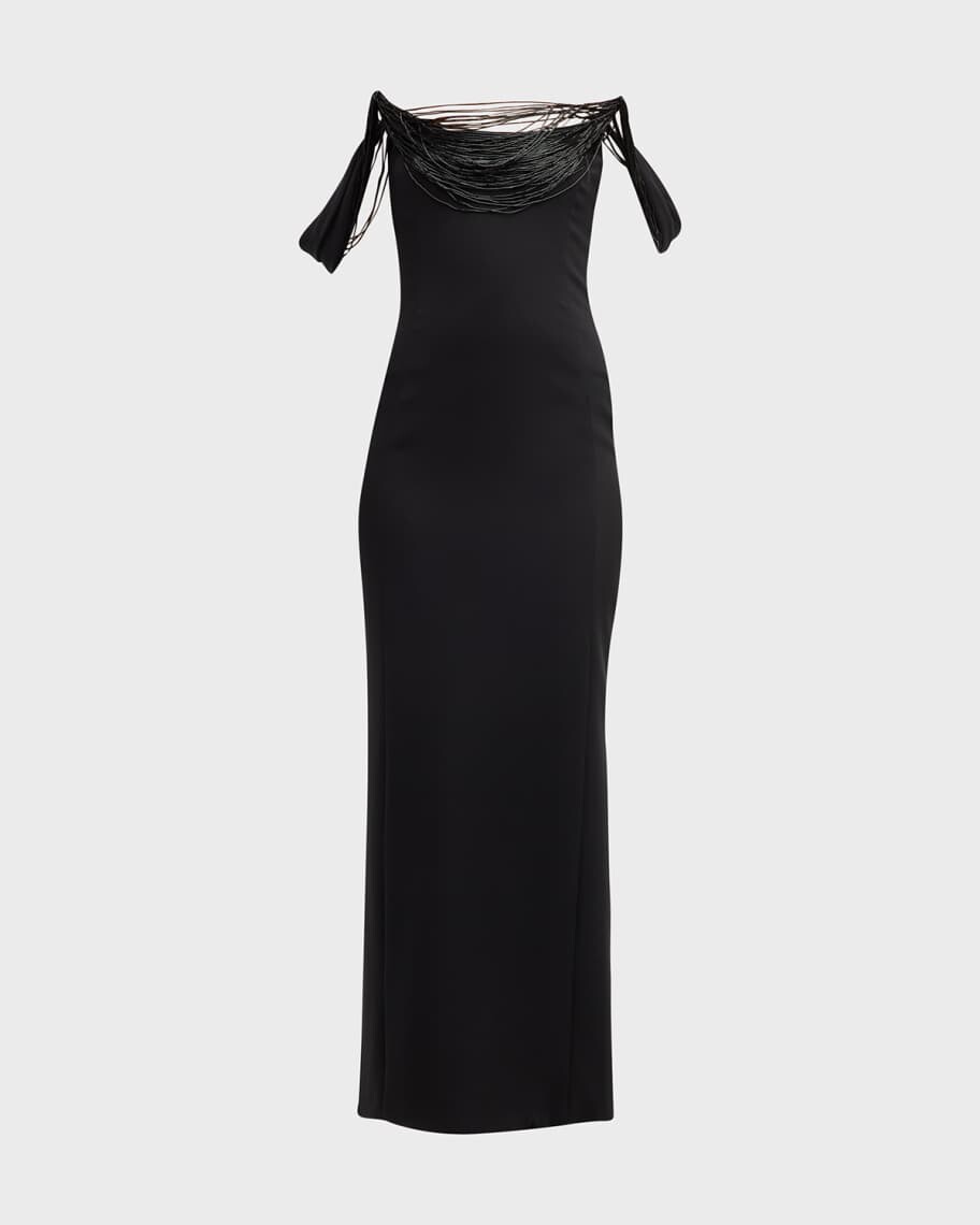 

Платье-колонна с открытыми плечами и драпированным стеклярусом Oscar de la Renta