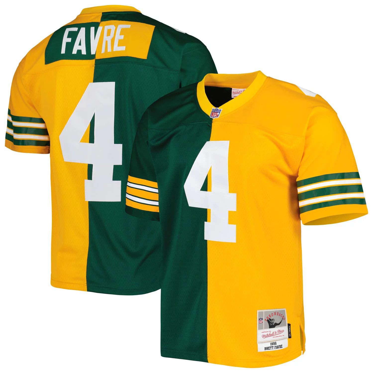 

Мужская футболка Mitchell & Ness Brett Favre Green/Gold Green Bay Packers 1996 Split Legacy Replica Jersey