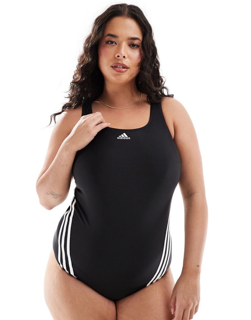 

Adidas Plus — Черный купальник с 3 полосками adidas