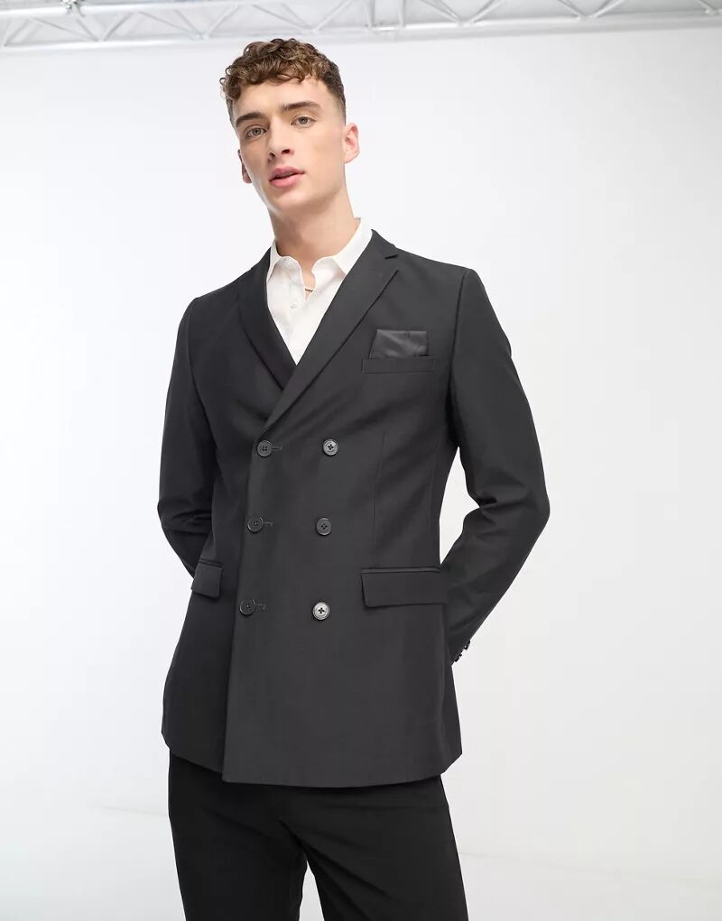цена Темно-серый двубортный пиджак French Connection