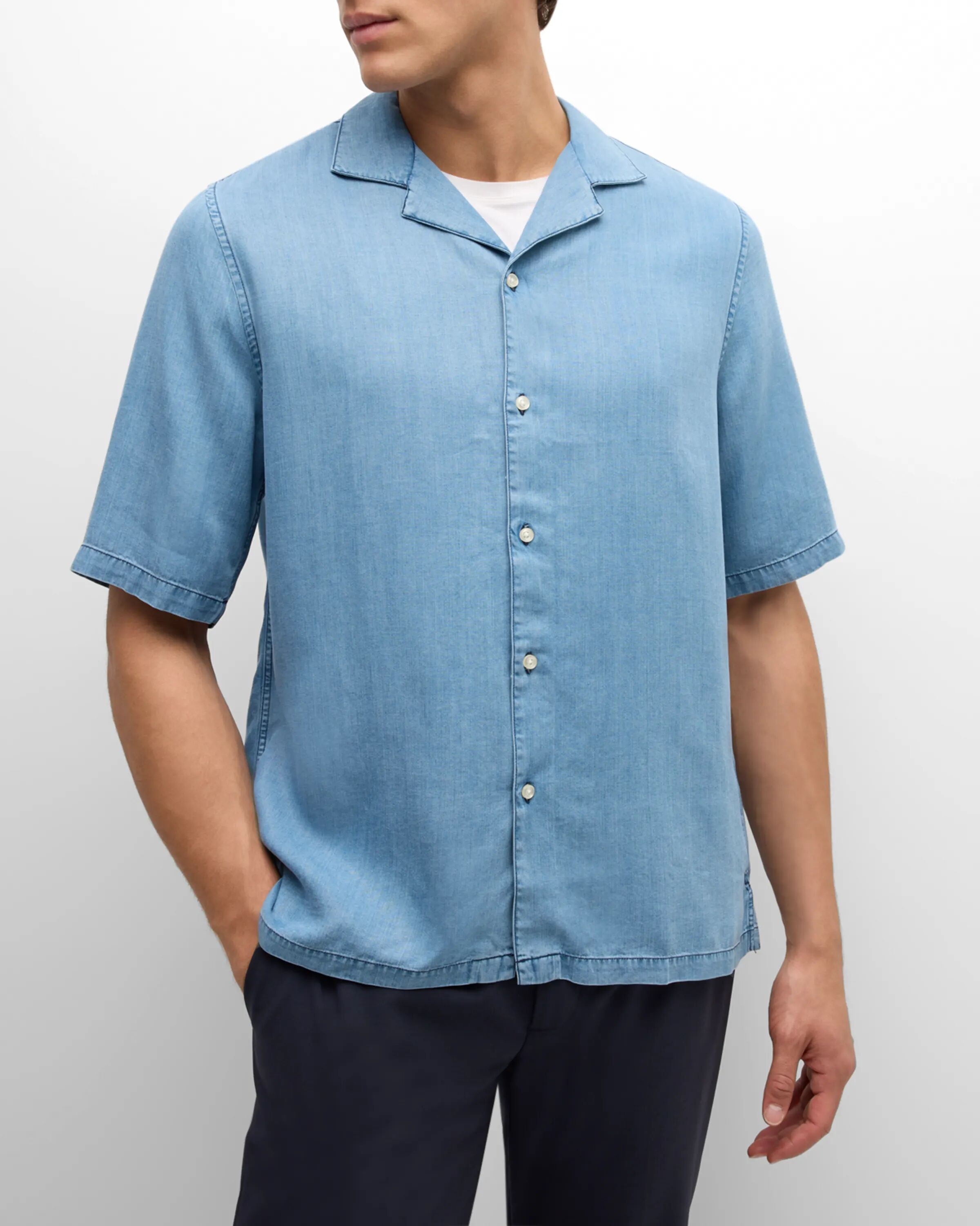 

Мужская рубашка Eren Chambray Camp Officine Generale, цвет Mid Blue