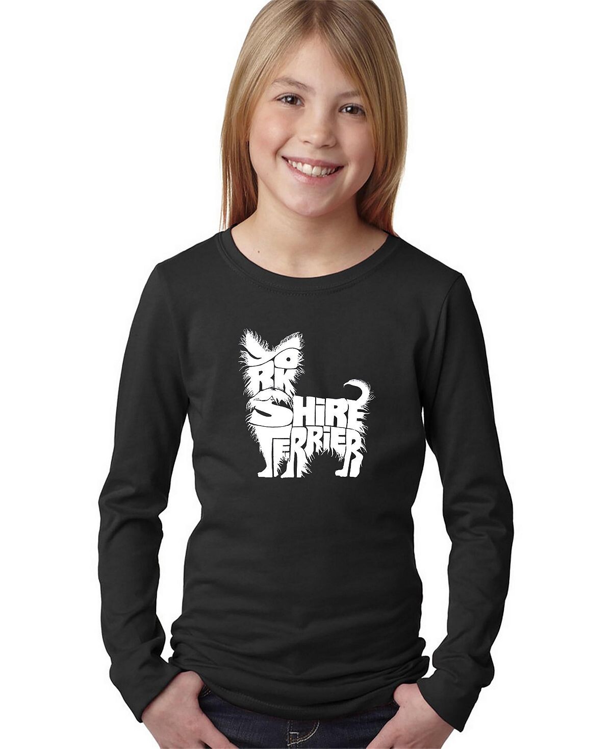 

Футболка с длинным рукавом Big Girl's Word Art — Yorkie LA Pop Art