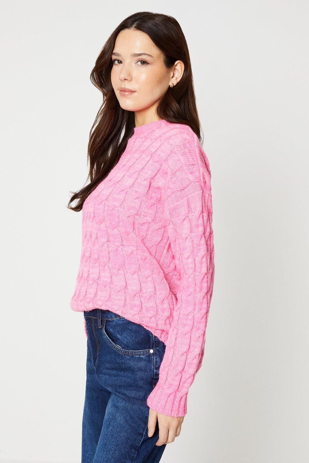 

Джемпер косой вязки с длинными рукавами Dorothy Perkins, розовый