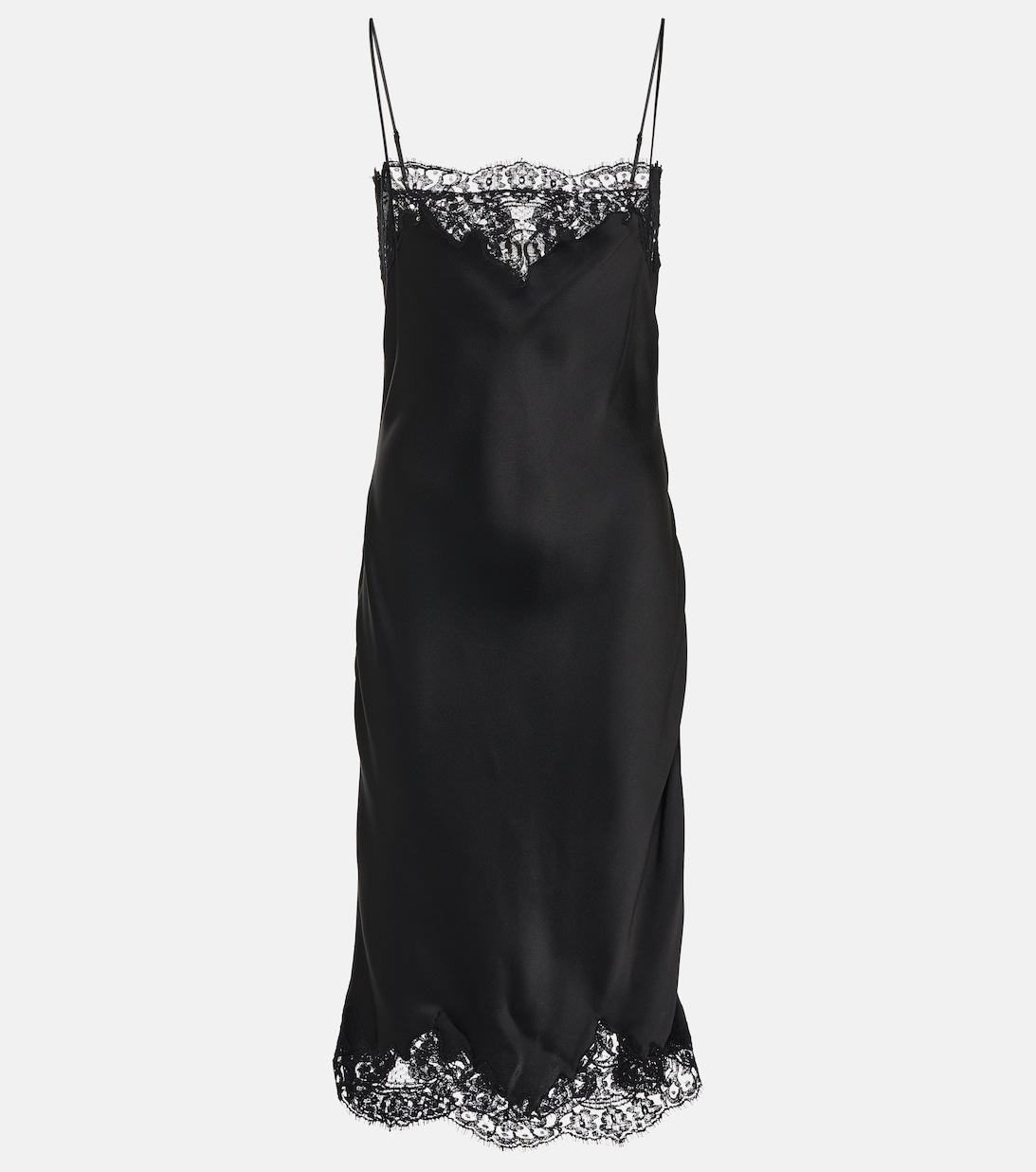 Атласное платье-комбинация с кружевом STELLA MCCARTNEY, черный