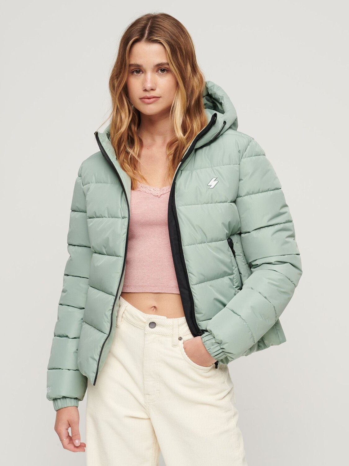 

Спортивная куртка-пуховик с капюшоном Spirit Superdry, светлый нефрит