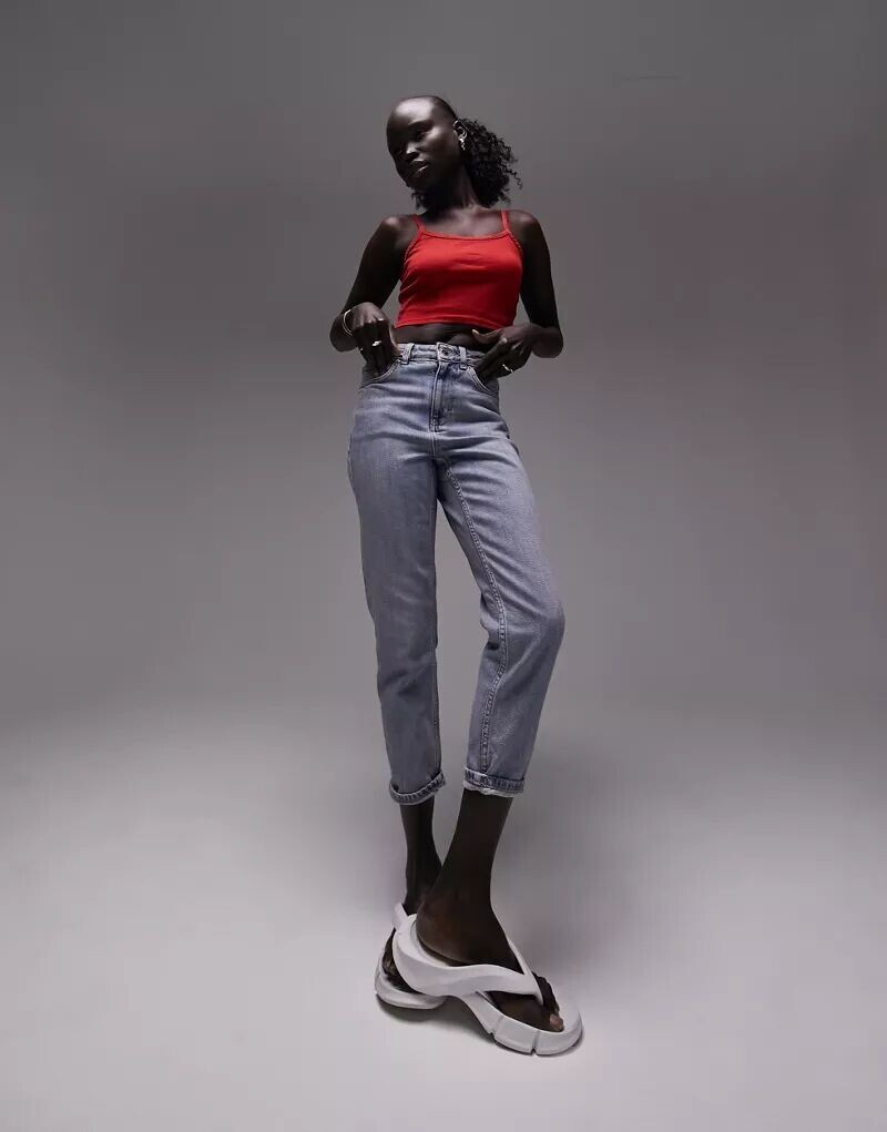 

Выцветшие удобные эластичные джинсы Topshop Mom, Серый