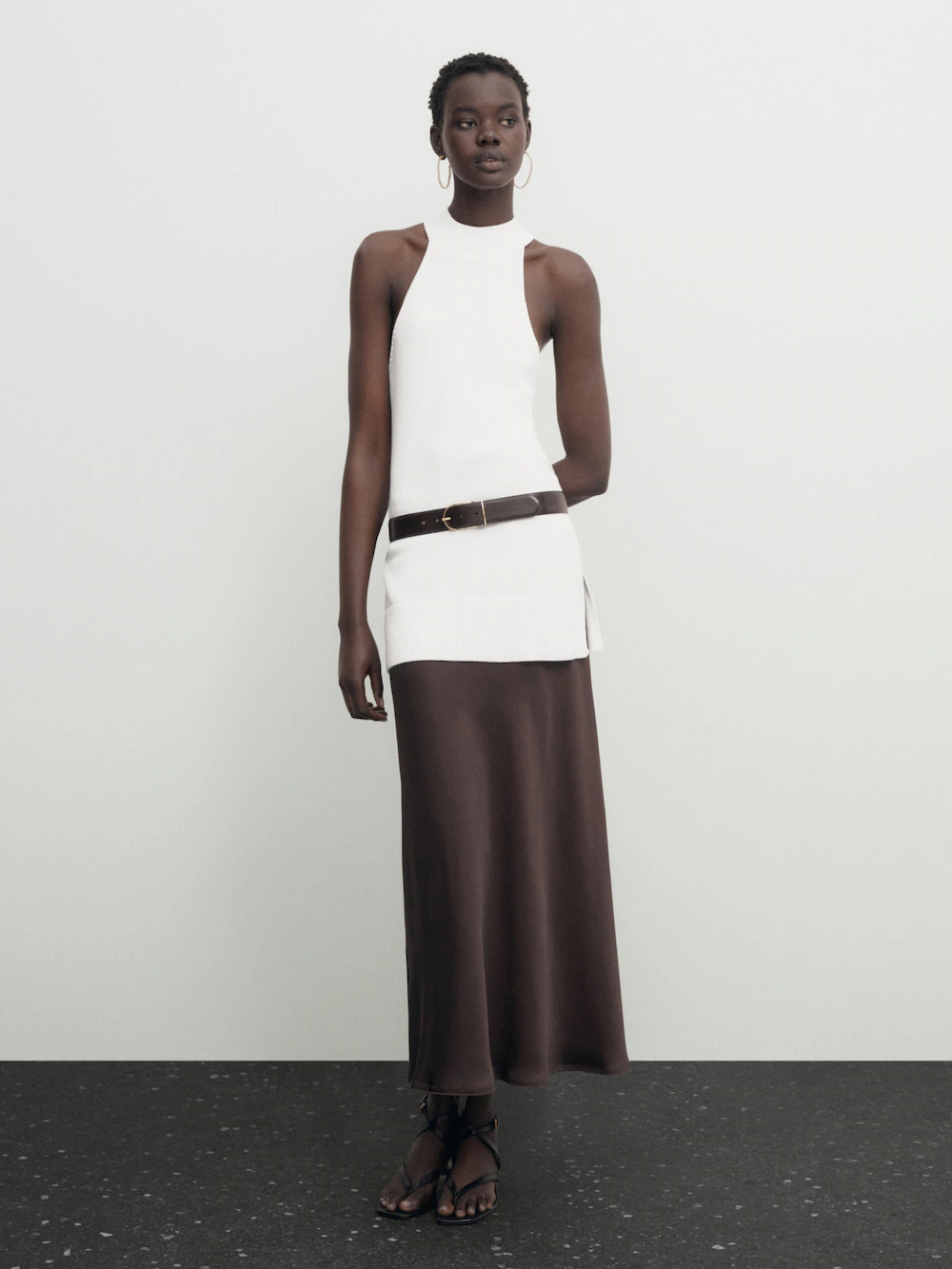 

Координационный трикотажный топ с высоким вырезом Massimo Dutti, белый
