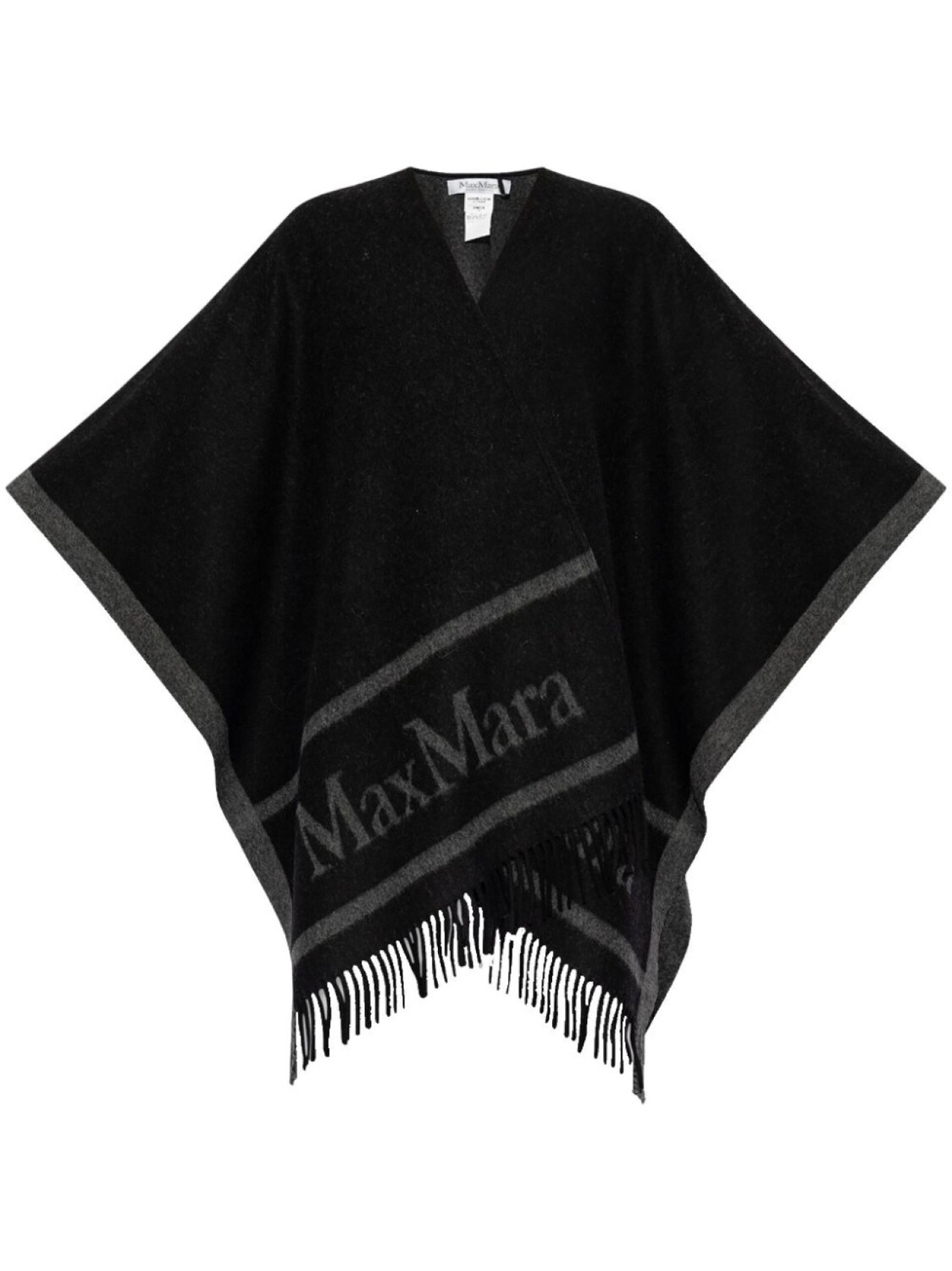 

Max Mara шерстяной кейп с бахромой и логотипом, черный