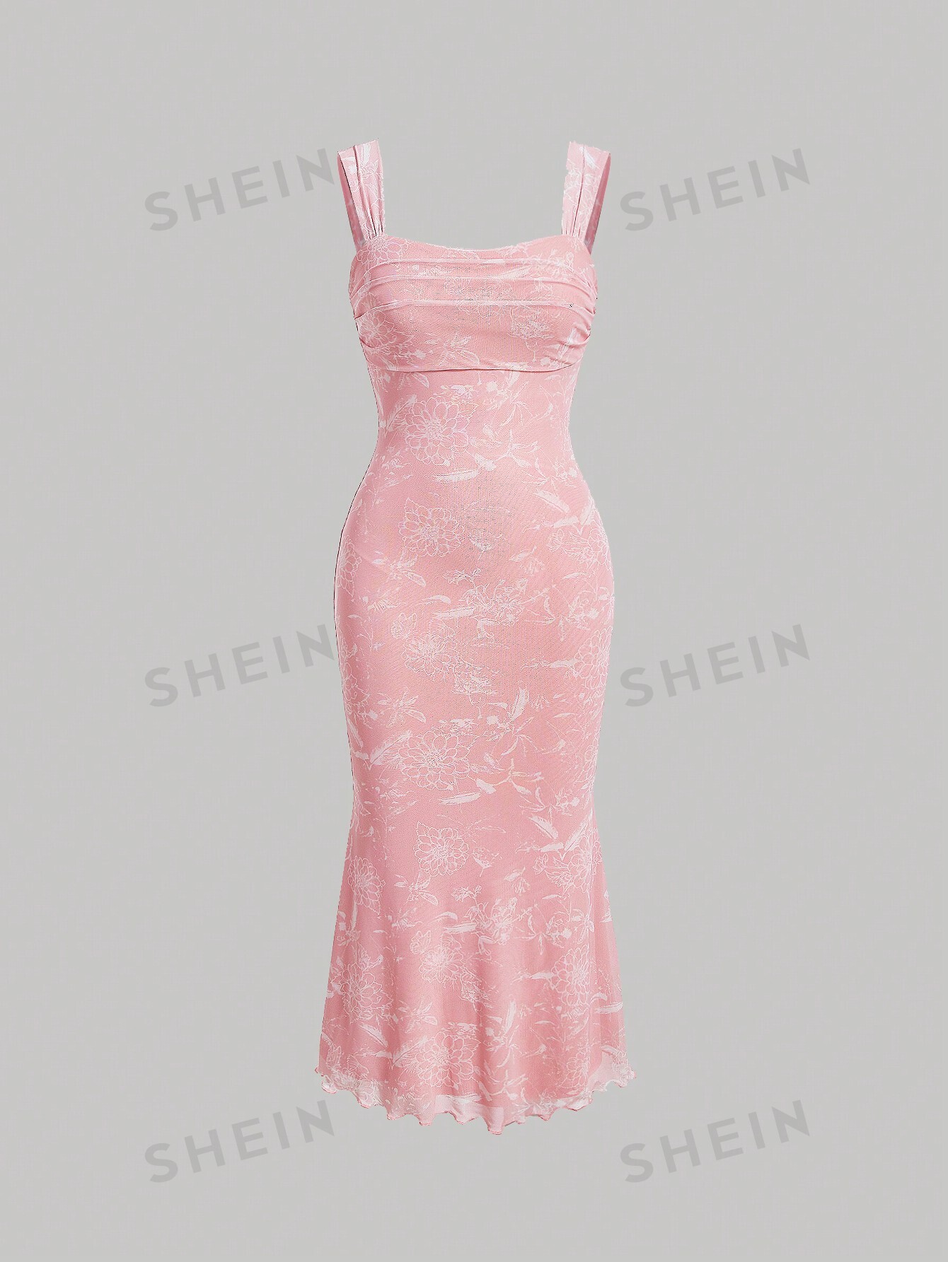 SHEIN MOD Платье трапециевидной формы без рукавов с цветочным принтом и высоким низом на талии, розовый