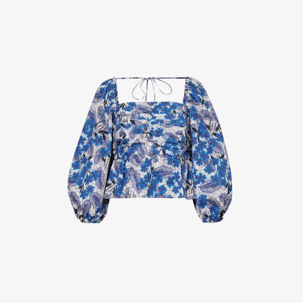 

Топ palpiti из хлопкового поплина с цветочным узором Weekend Max Mara, синий