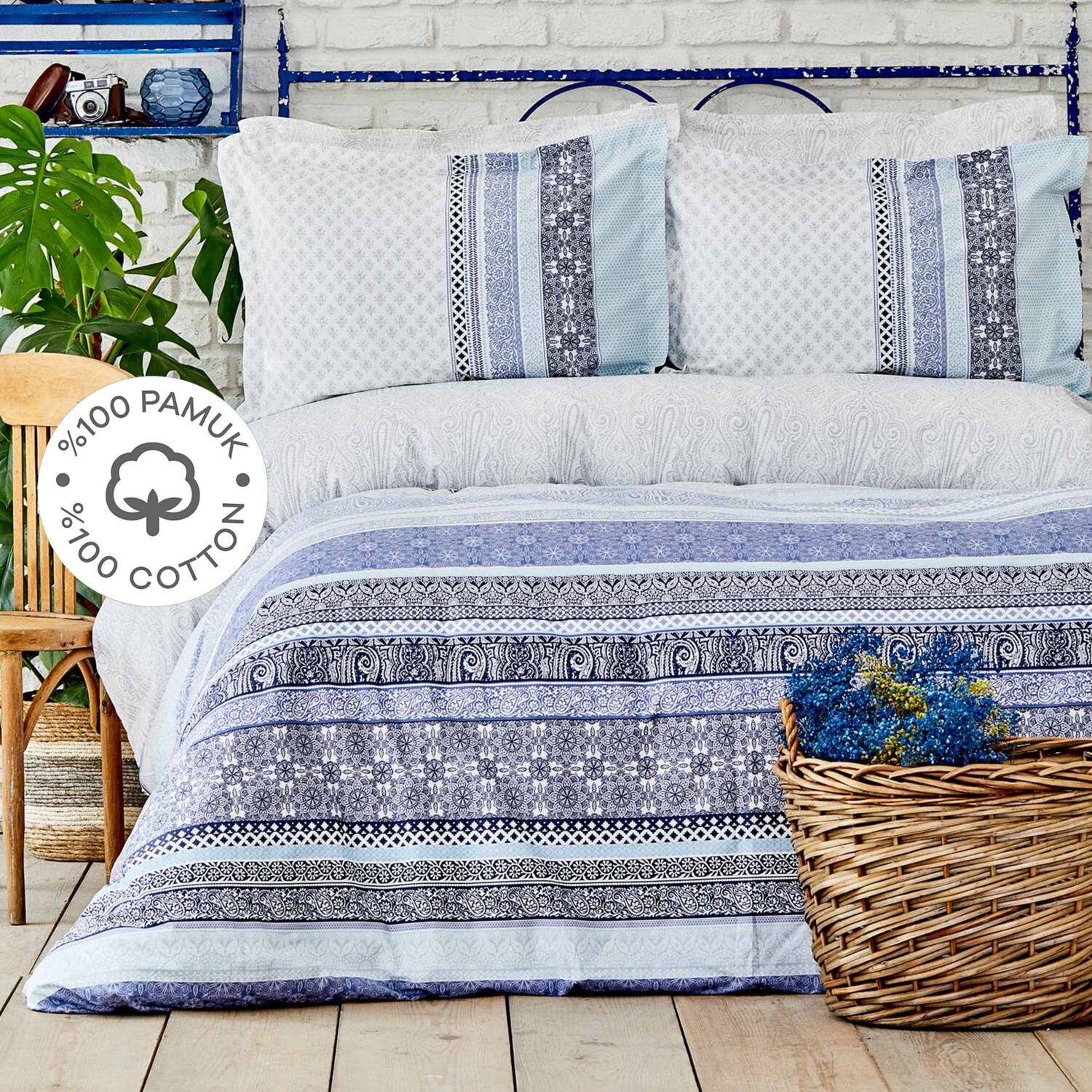

Karaca Home Nileso Синий Комплект постельного белья из 100 % хлопка