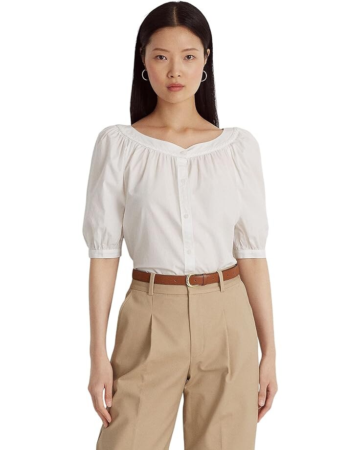 

Рубашка LAUREN Ralph Lauren Cotton Broadcloth Puff-Sleeve Shirt, белый