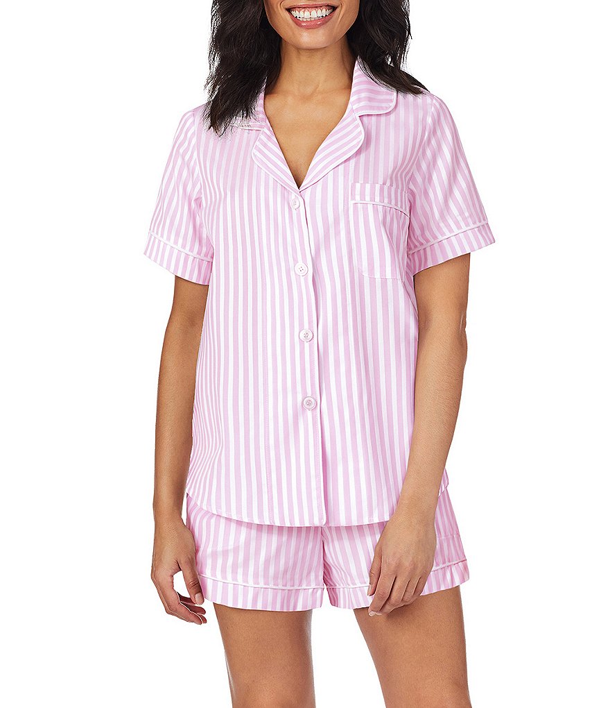цена Пижама BedHead Полосатый принт с вырезом на воротнике Тканый атласный короткий пижамный комплект BedHead Pajamas, розовый