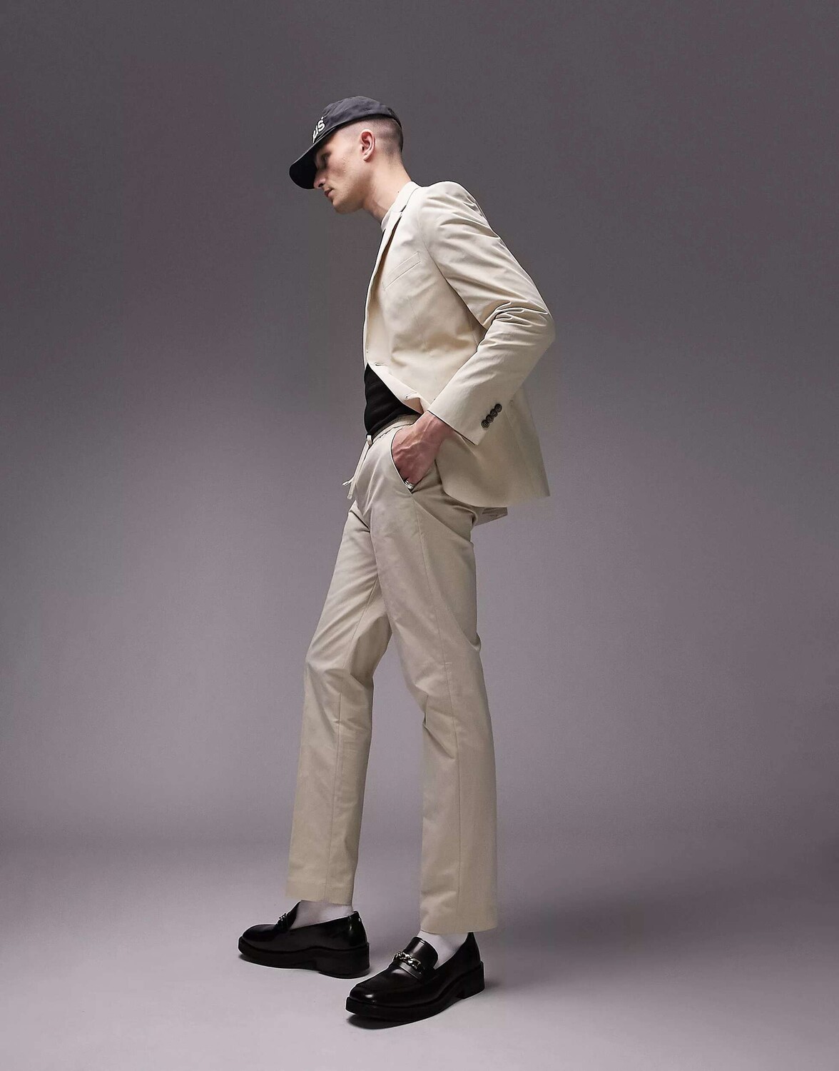 

Твердые хлопковые костюмные брюки скинни Topman с эластичной резинкой на талии