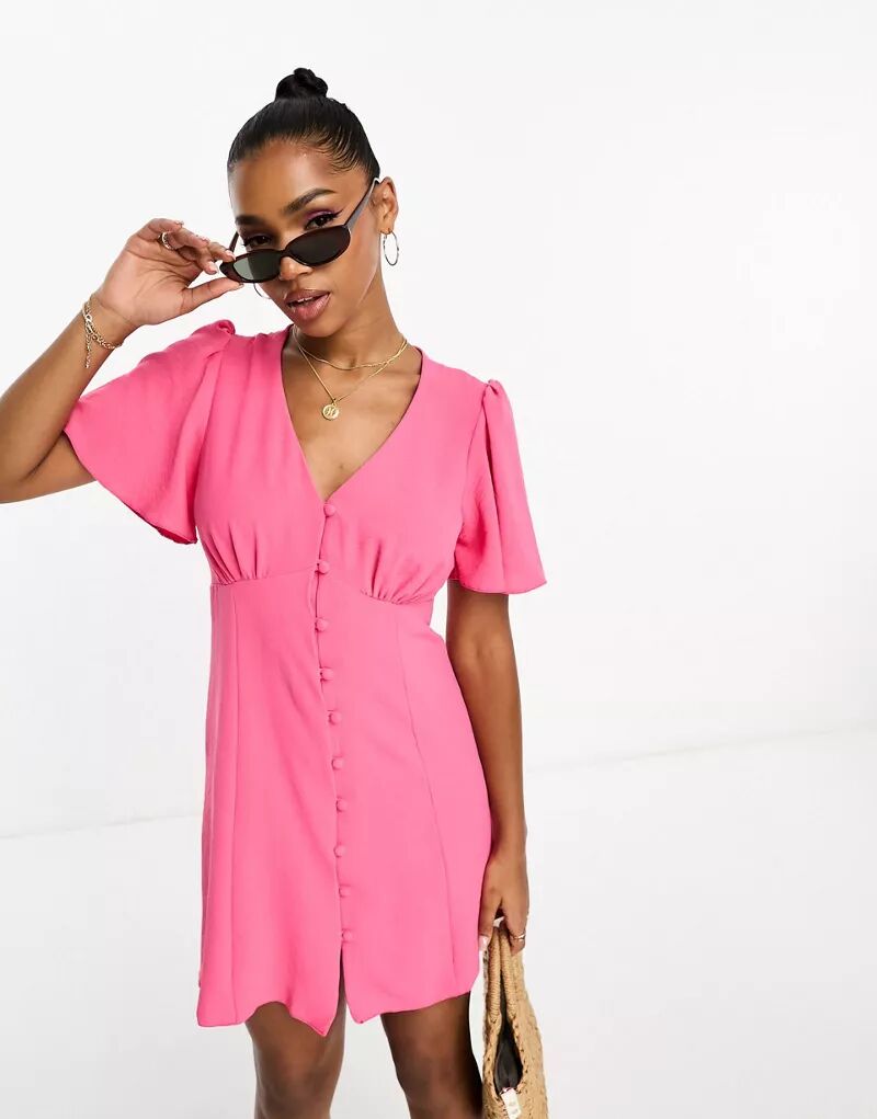 Розовое короткое повседневное платье на пуговицах New Look джемпер new look на пуговицах 42 размер