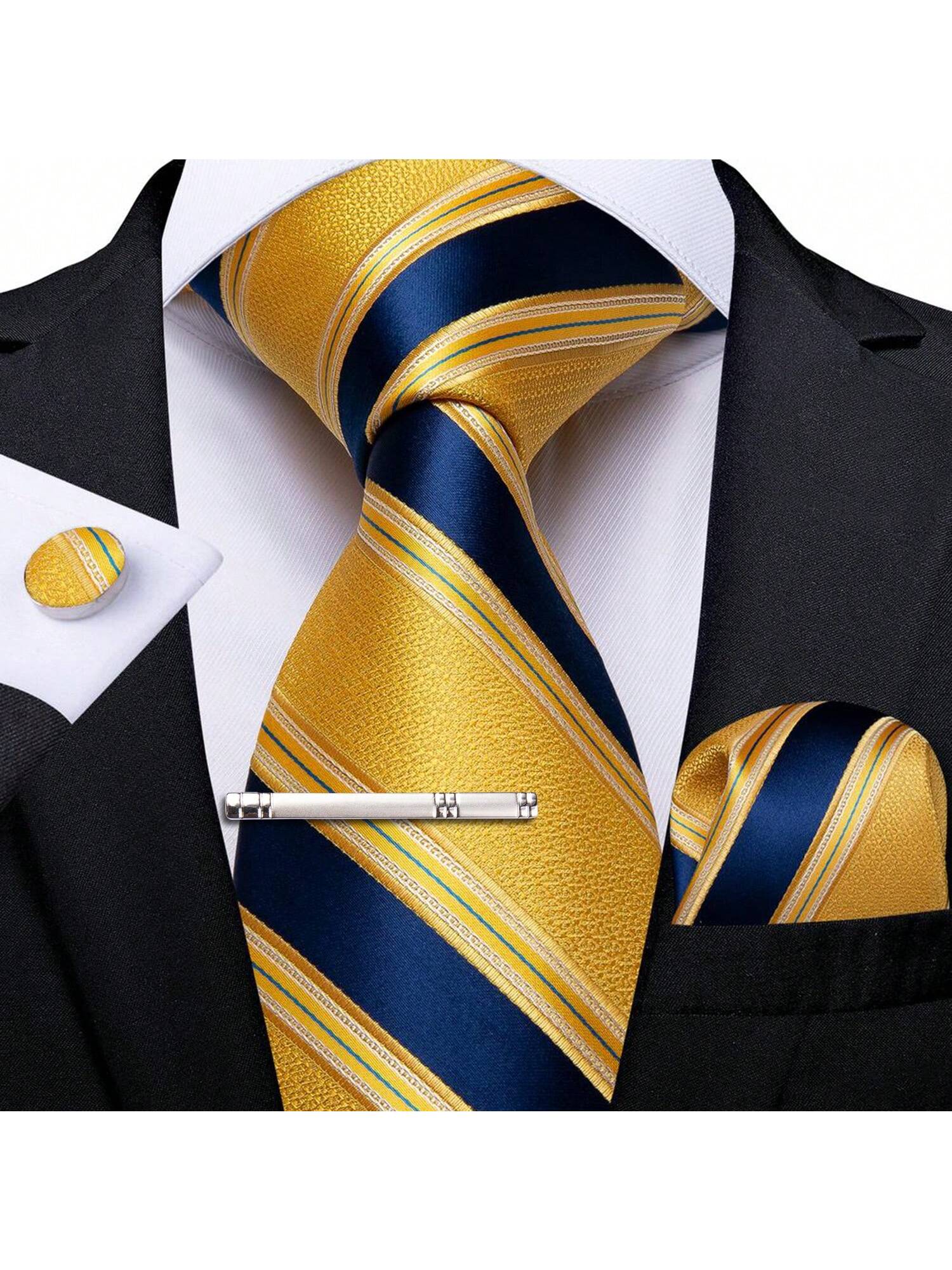 DiBanGu мужской галстук шелковый красный синий однотонный свадебный галстук карманные квадратные запонки зажим набор Пейсли, желтый запонки красный