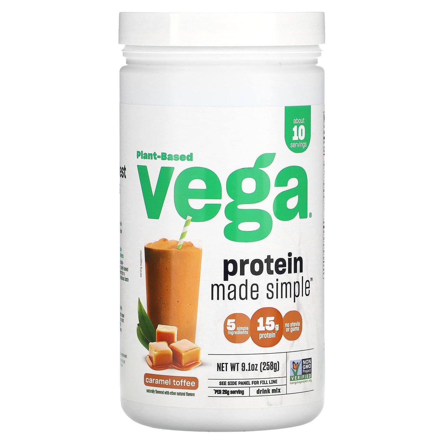 

Plant-Based Protein Made Simple, карамельный ирис, 258 г (9,1 унции), Vega