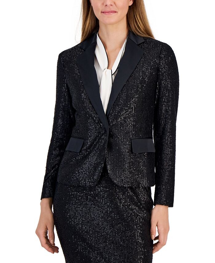 

Женская куртка на одной пуговице, расшитая пайетками Anne Klein, черный