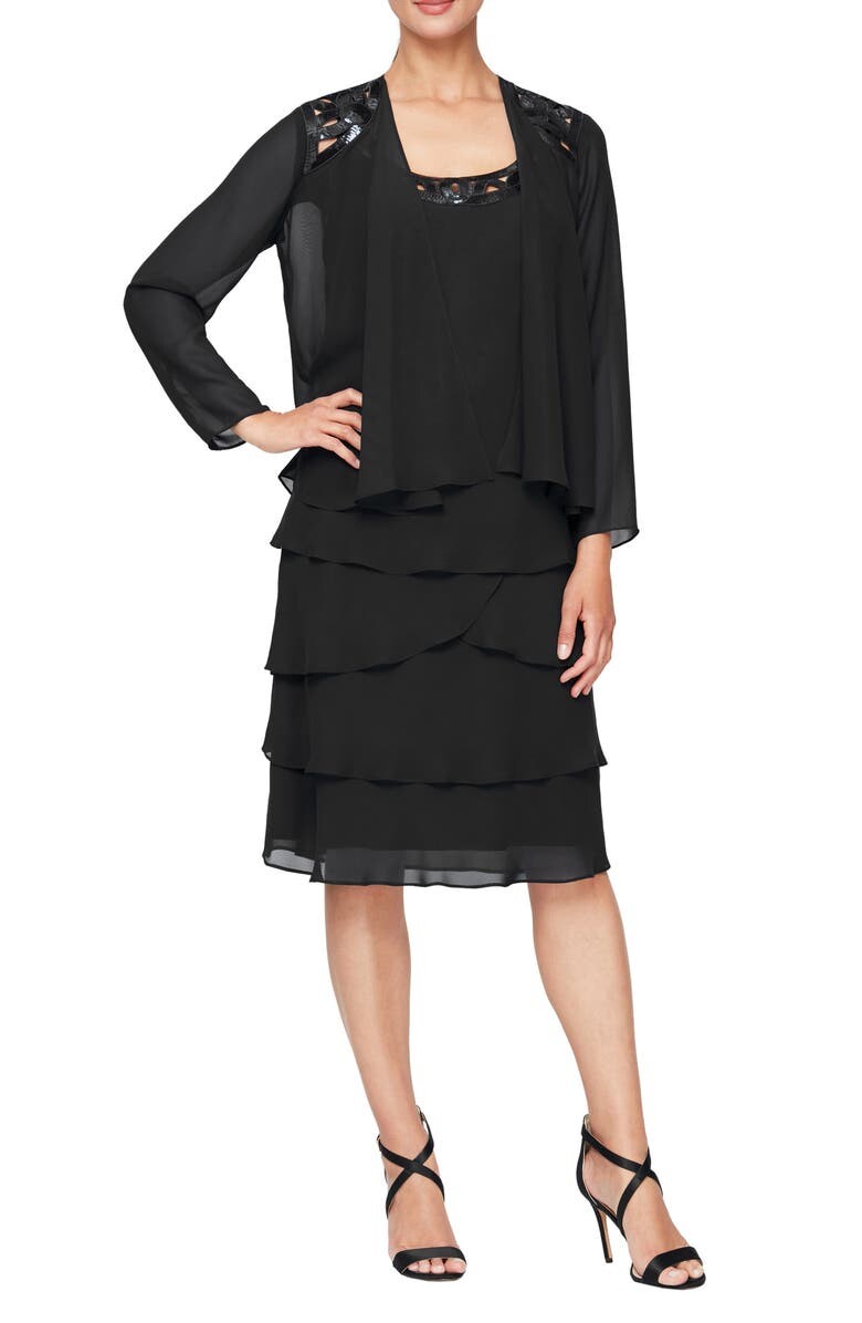 

Шифоновое платье-жакет с пайетками SLNY SL FASHIONS, черный