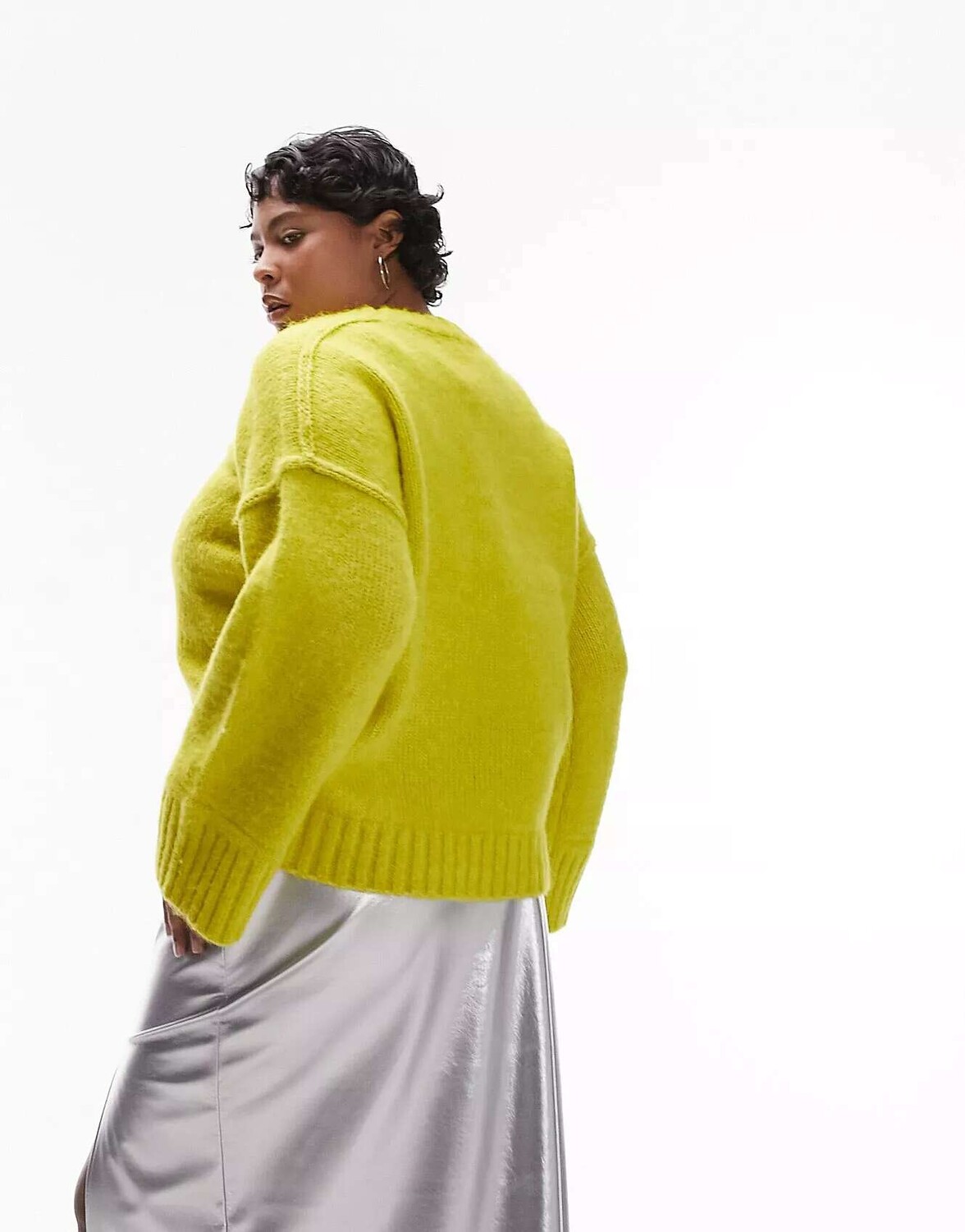 

Зеленый вязаный джемпер с круглым вырезом и открытыми швами Topshop Curve