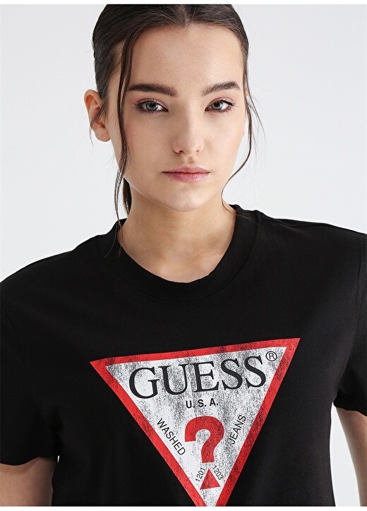 

Черная женская футболка с круглым вырезом Guess, Черный