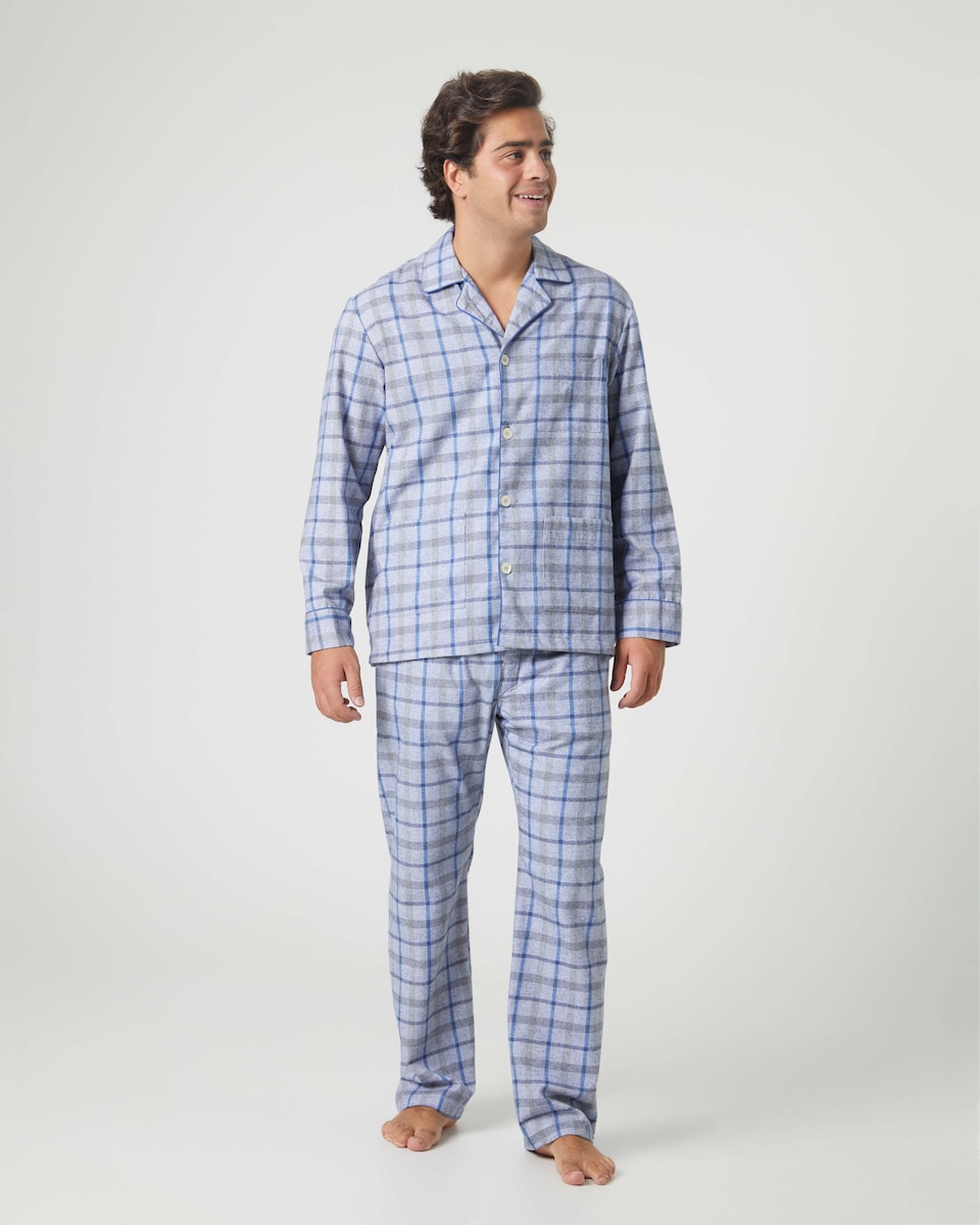 Длинная мужская пижама из ткани серо-синего цвета Kiff-Kiff, светло-синий мужская длинная темно синяя пижама в мелкую клетку kiff kiff синий