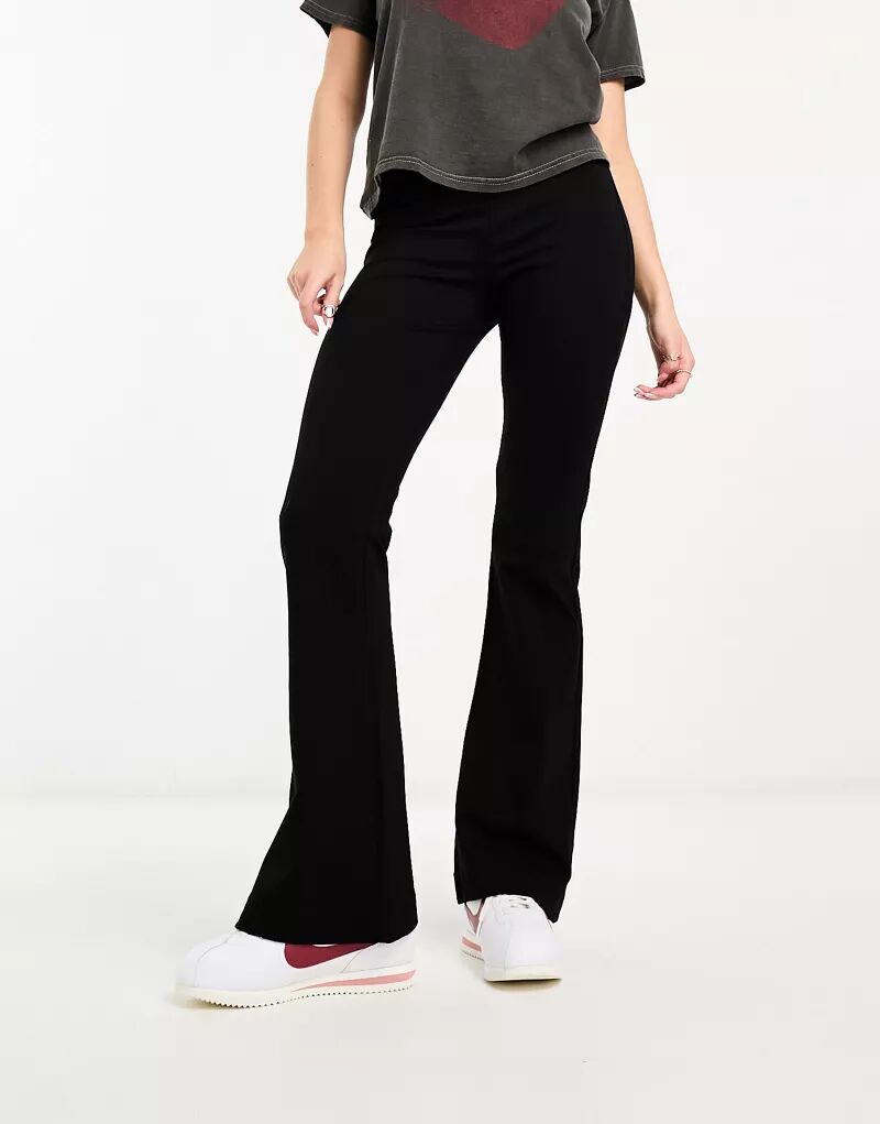 Черные расклешенные брюки из джерси с завышенной талией Vero Moda