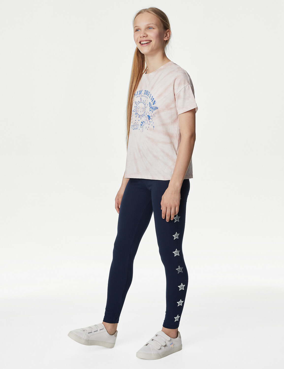 

Леггинсы со звездами из хлопка (6–16 лет) Marks & Spencer, темно-синий