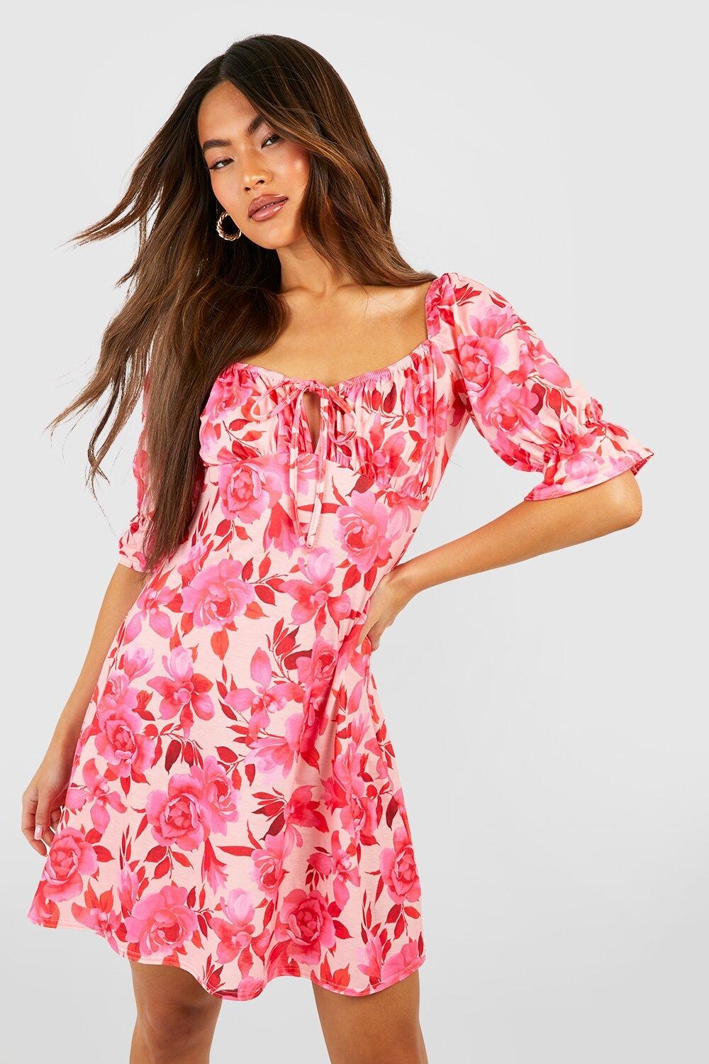 

Сарафан с цветочными рукавами Boohoo, розовый