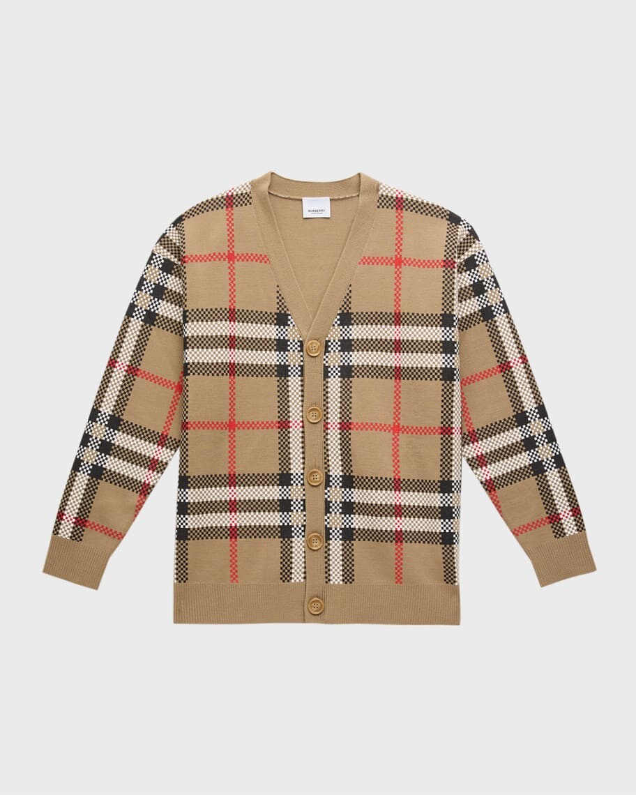 

Шерстяной свитер Johnny в клетку для мальчиков, размеры 3–14 Burberry