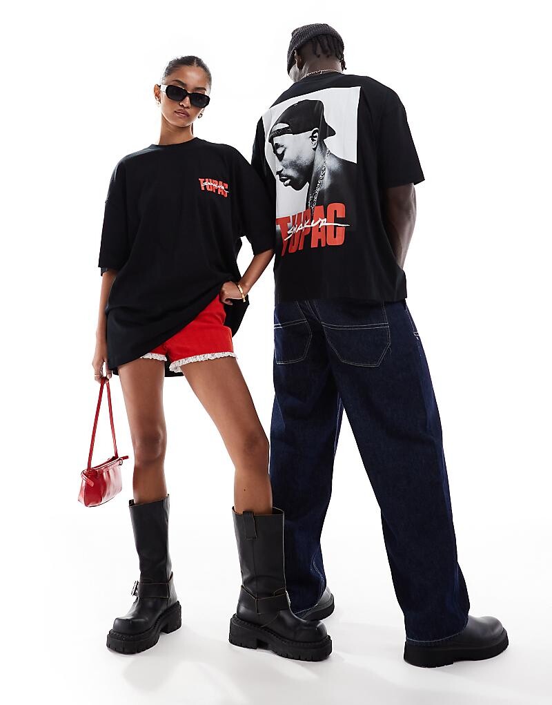 

ASOS DESIGN Unisex – черная футболка оверсайз с лицензионным принтом Тупака