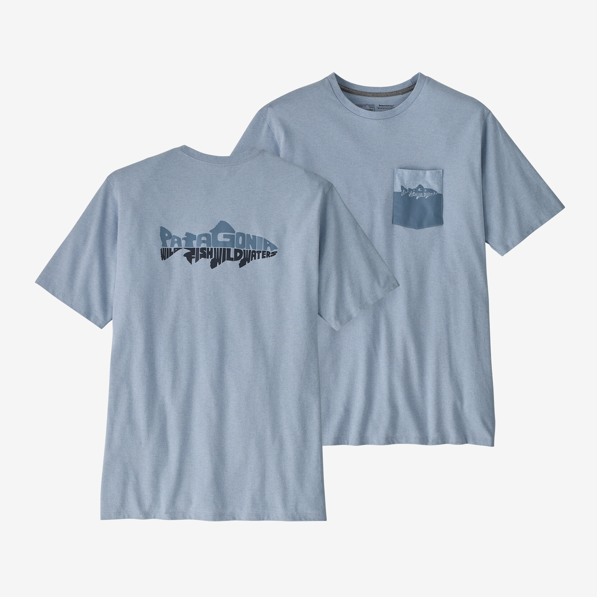 цена Мужская ответственная футболка с карманом Wild Waterline Patagonia, паровой синий