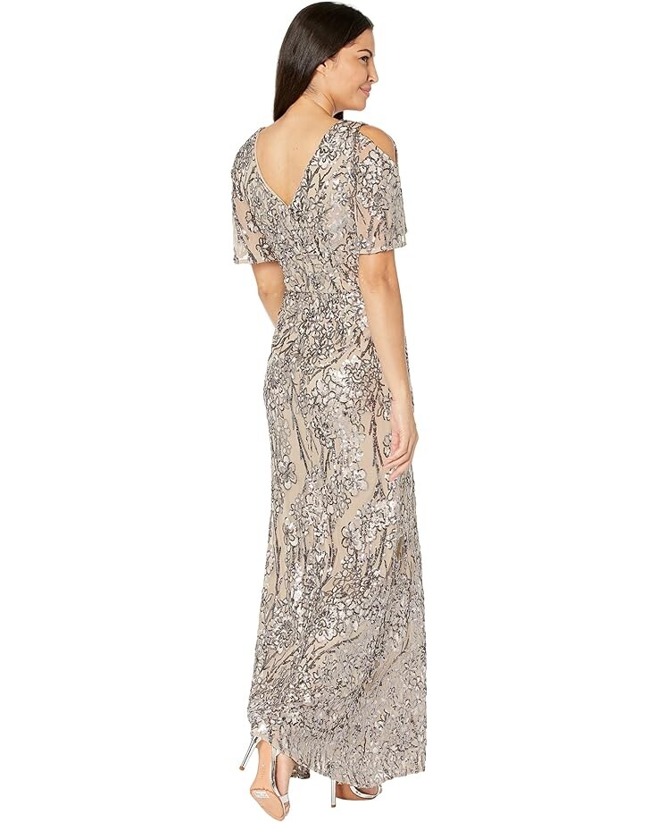 

Платье Alex Evenings Long V-Neck A-Line Dress with Cold Shoulder Flutter Sleeves, цвет Mink