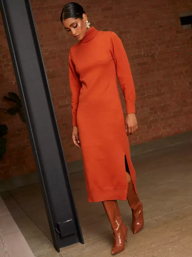

Платье Chi Chi London Roll Neck Midi Jumper, цвет burnt/orange