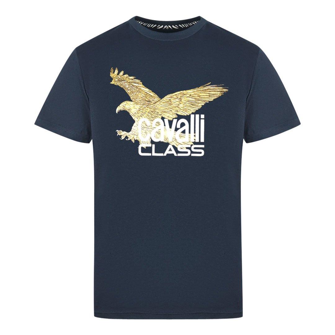 Темно-синяя футболка с логотипом Gold Eagle Cavalli Class, синий васильев александр александрович я сегодня в моде 100 ответов о моде и о себе
