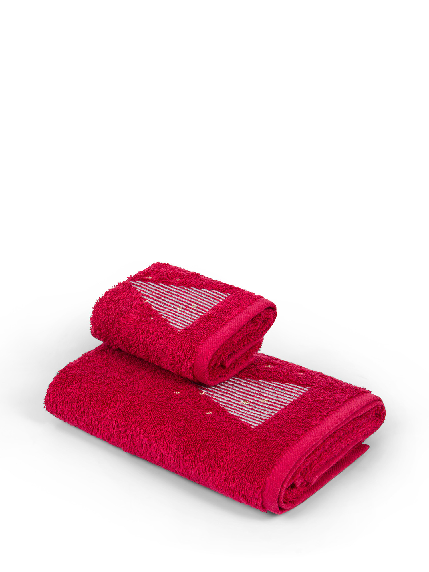 Комплект из 2-х хлопковых полотенец с вышивкой «Ёлка»., красный