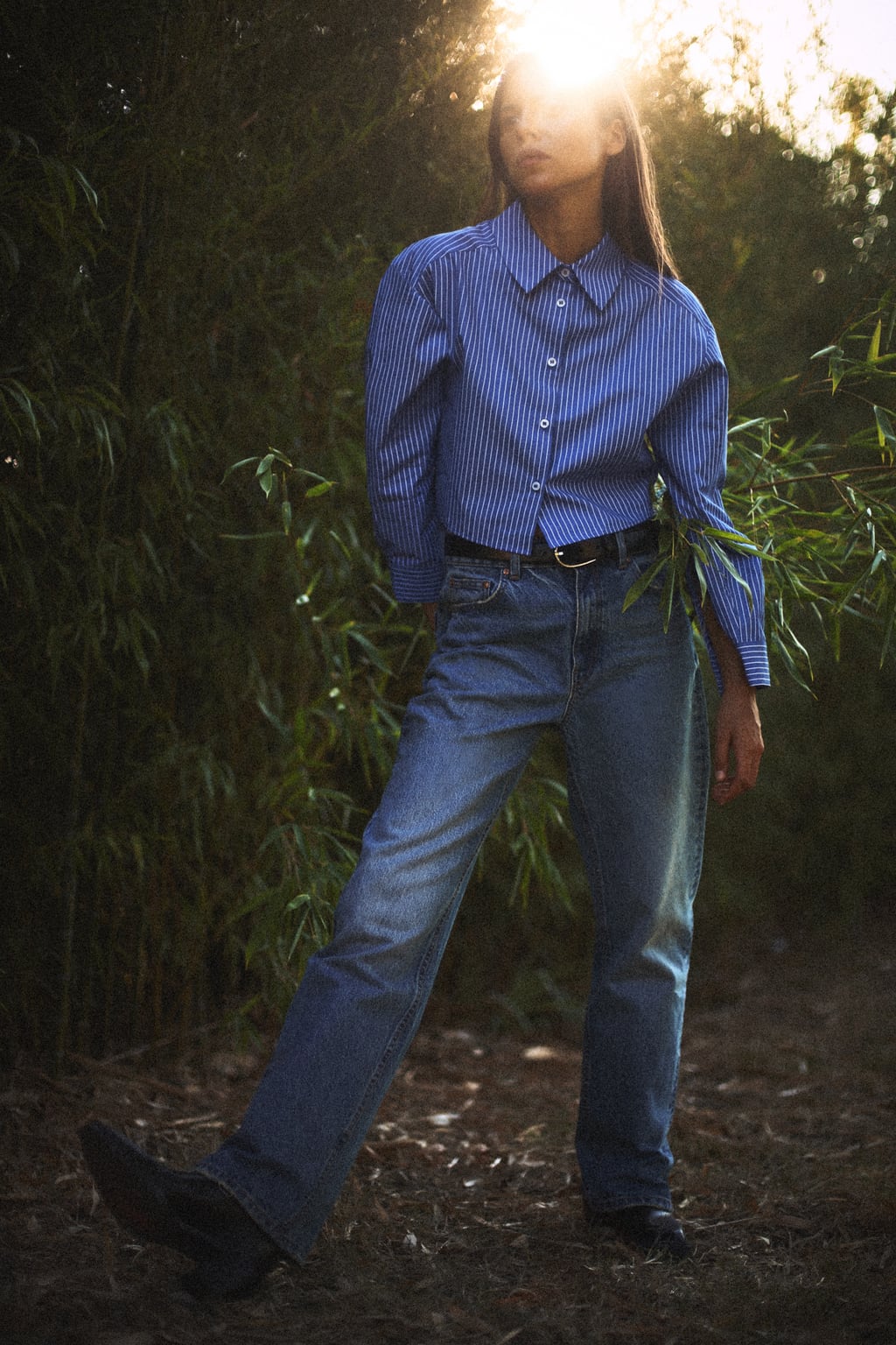 

Полосатая укороченная рубашка ZARA, синий