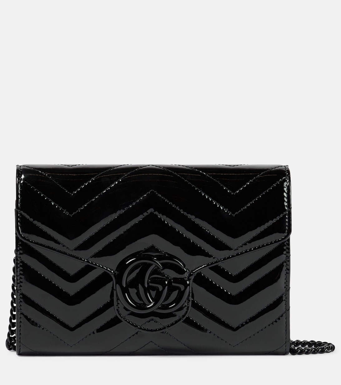 

Мини-кошелек из лакированной кожи GG Marmont на цепочке Gucci, черный