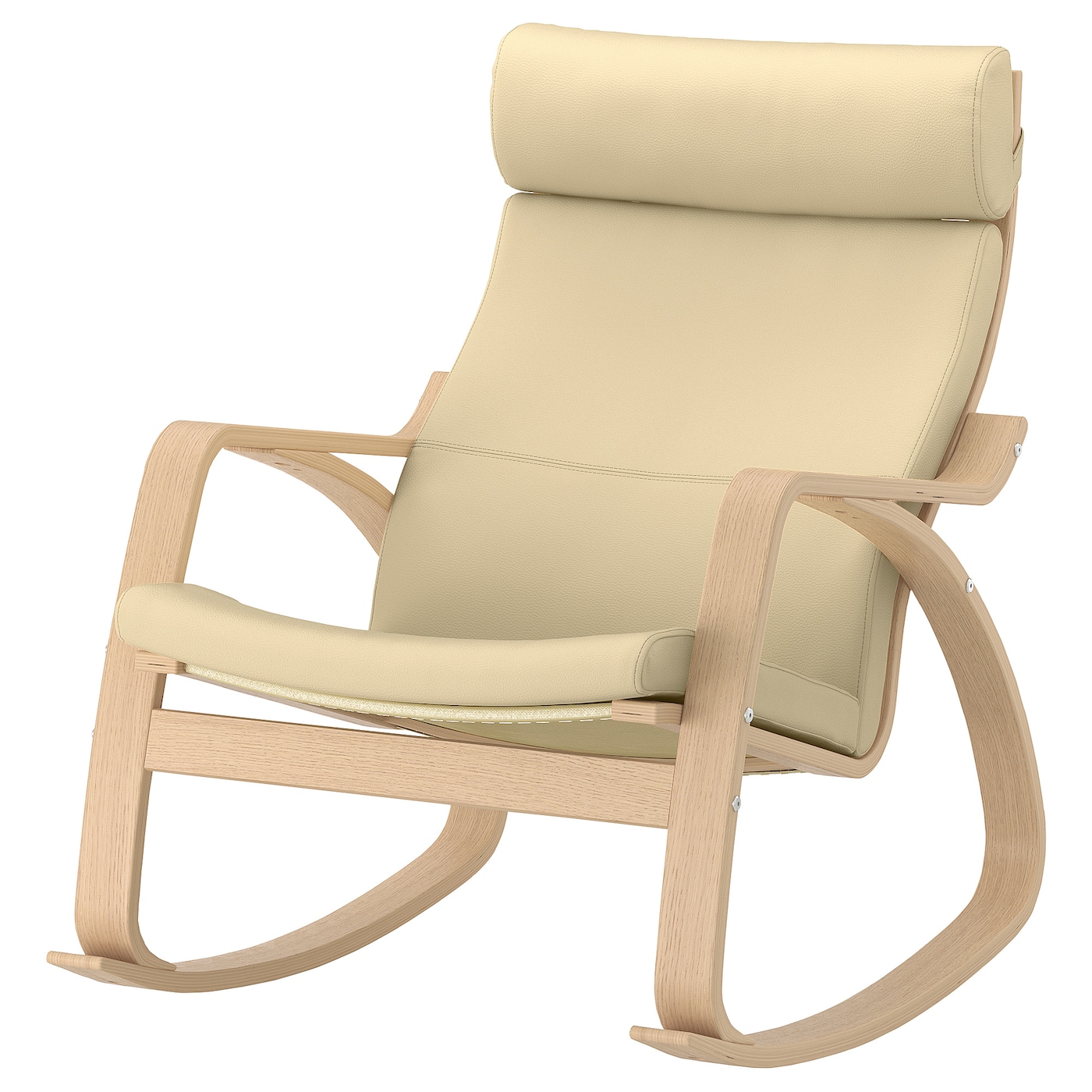 ПОЭНГ Кресло-качалка, дубовый шпон светлый/Глянец натуральный белый POÄNG IKEA кресло качалка tc 65x61x74 см белый натуральный