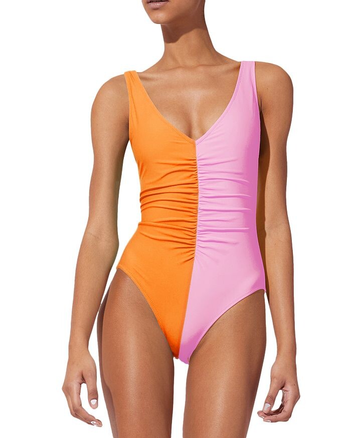 

Цельный купальник Lucia с цветными блоками и рюшами Solid & Striped, Коричневый