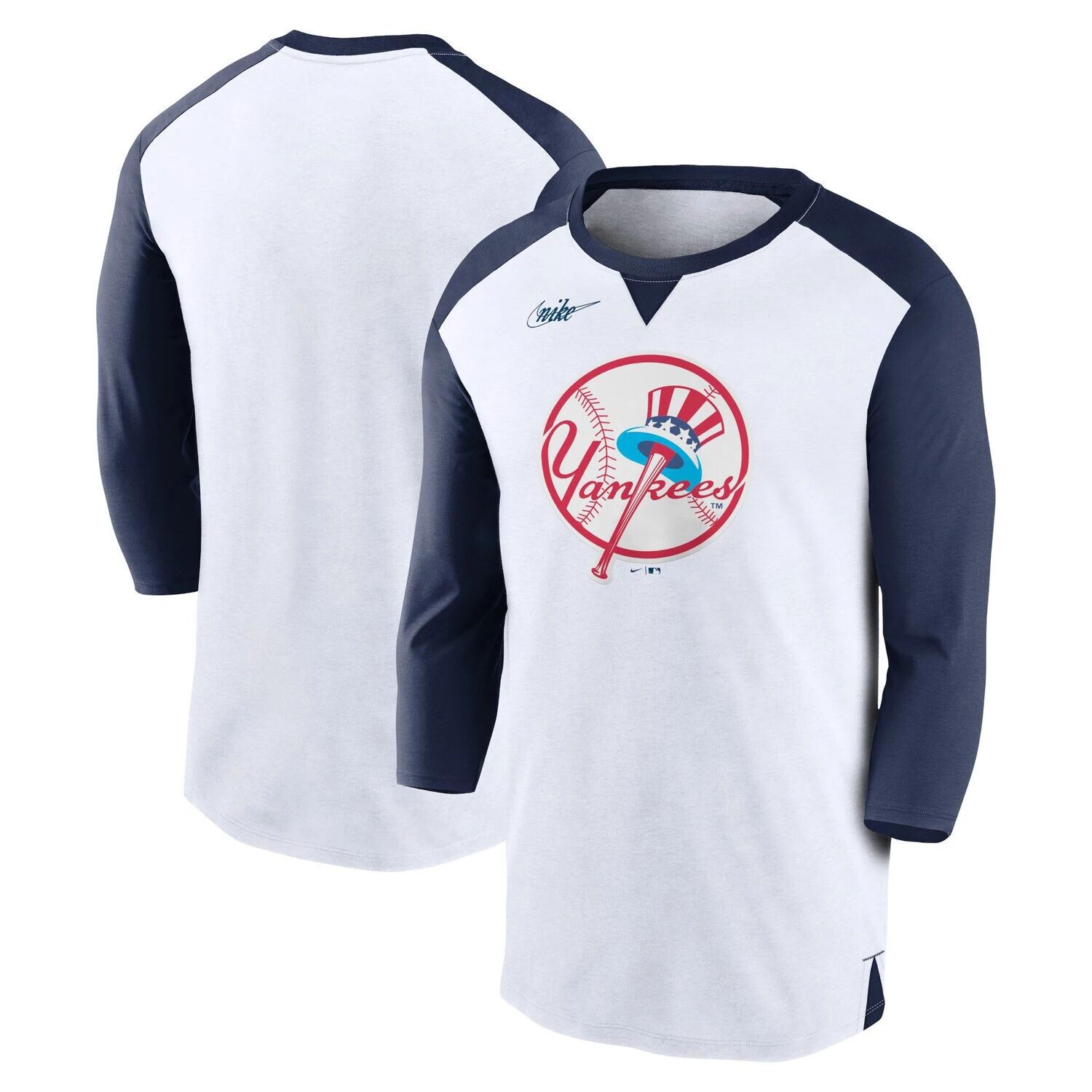 

Мужская футболка Nike белого/темно-синего цвета с рукавами 3/4 New York Yankees Rewind, Синий