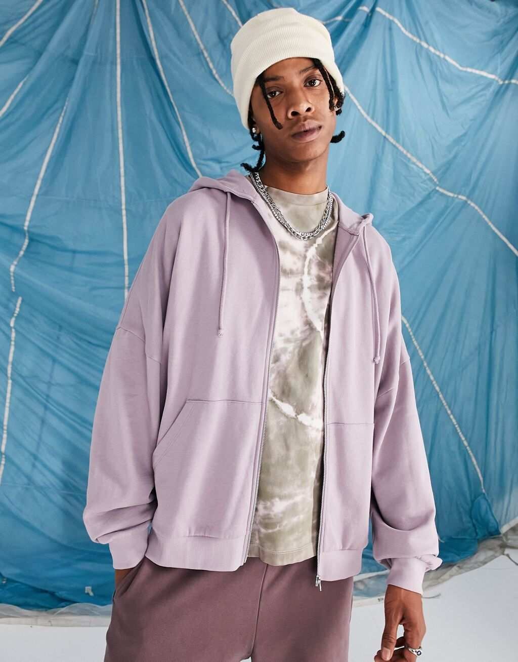

Объемное худи на молнии размытого фиолетового цвета ASOS DESIGN, Фиолетовый