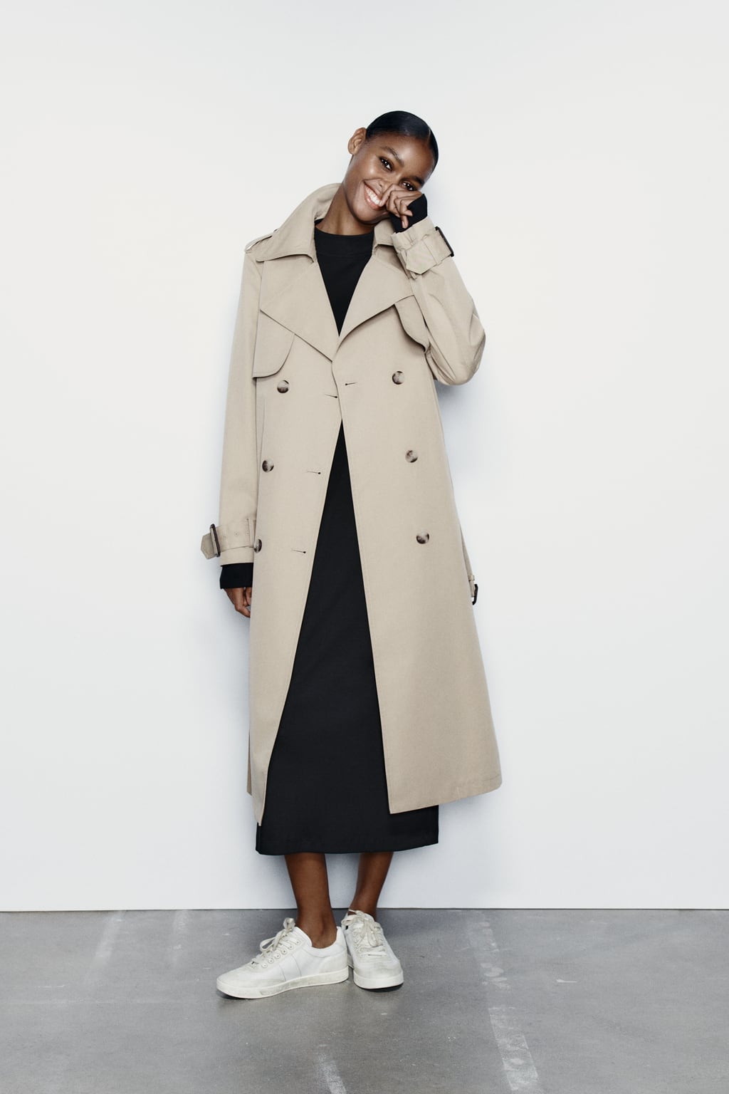 

Платье в рубчик с воротником-стойкой ZARA, черный