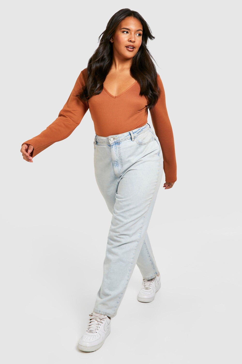 

Боди plus jumbo rib с погруженным погружением Boohoo, карамельный