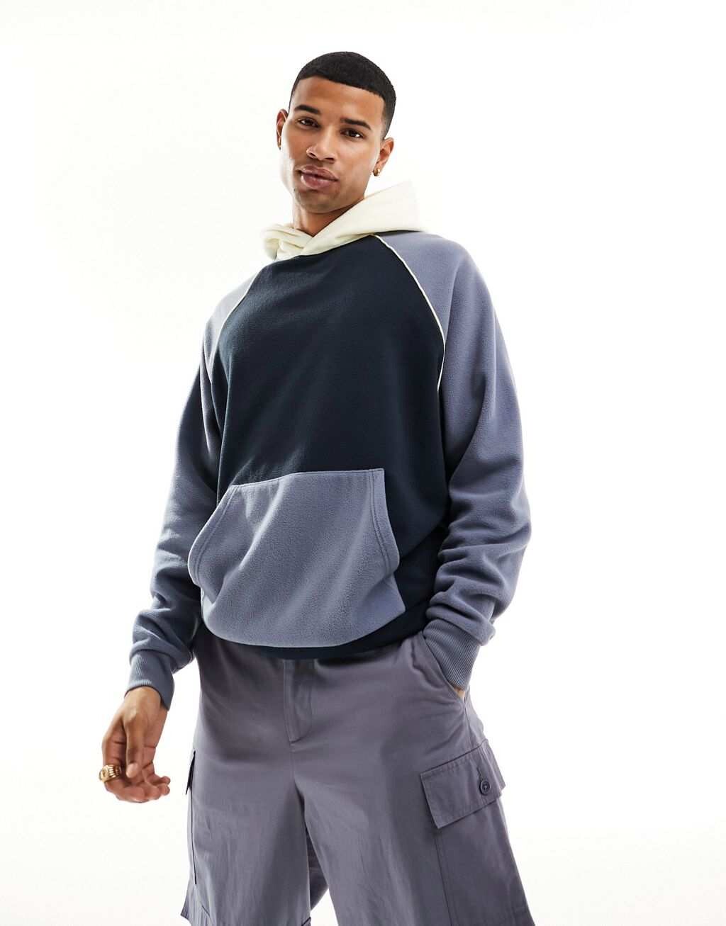 

Толстовка оверсайз с блокировкой из денима синего флиса ASOS DESIGN, Синий