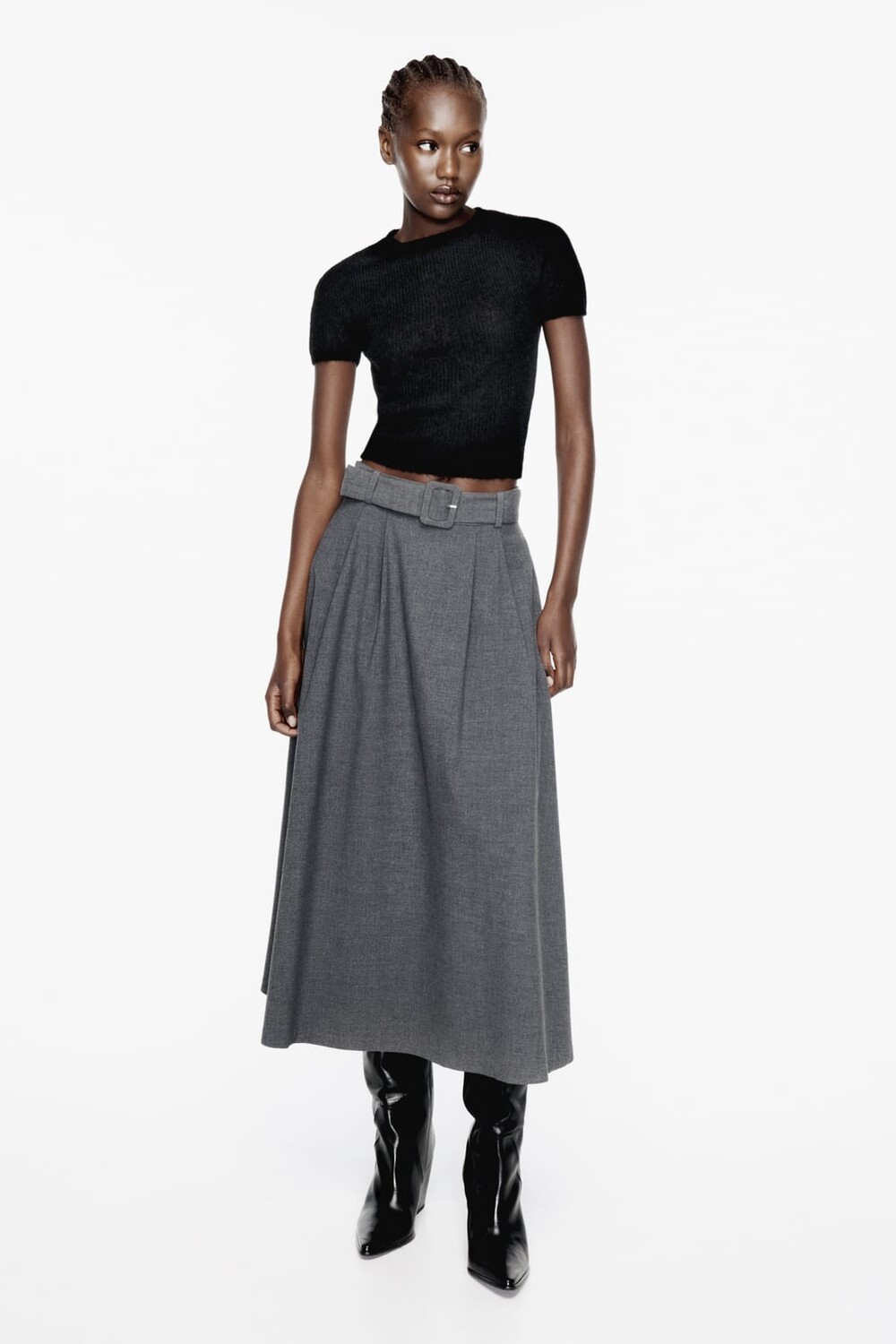 

Топ с короткими рукавами из шерсти и альпаки ZARA, черный