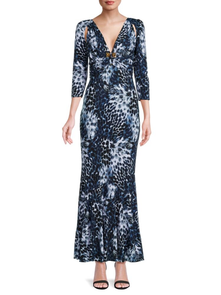 

Платье макси с животным принтом и вырезами Roberto Cavalli, синий